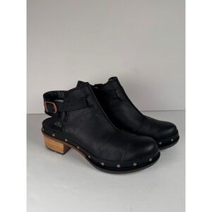 Chaco Cataluna Black Leather Studded Clog Slingback Heeled Shoes Women's 8